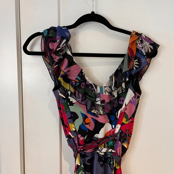 Suzi Chin for Maggy Boutique Floral Ruffle Wrap Dress Sz 4 - Picture 3 of 7